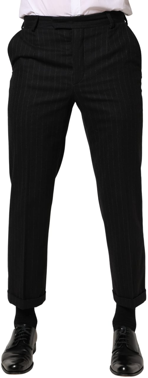 Dolce & Gabbana Black Stripes Wool Dress Formal Trouser Pants Zwart