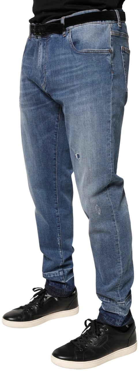 Dolce & Gabbana Blue Tattered Skinny Cotton Denim Jeans Blauw
