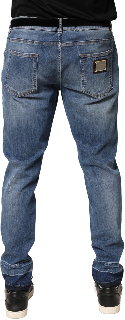 Dolce & Gabbana Blue Tattered Skinny Cotton Denim Jeans Blauw