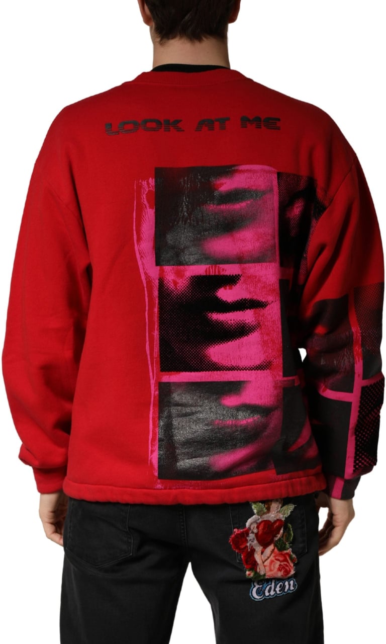 Dolce & Gabbana Red Graphic Crew Neck Men Sweatshirt Sweater Rood