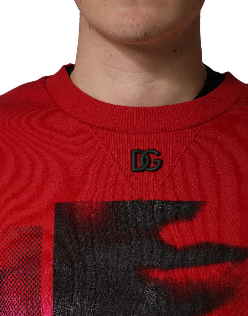 Dolce & Gabbana Red Graphic Crew Neck Men Sweatshirt Sweater Rood