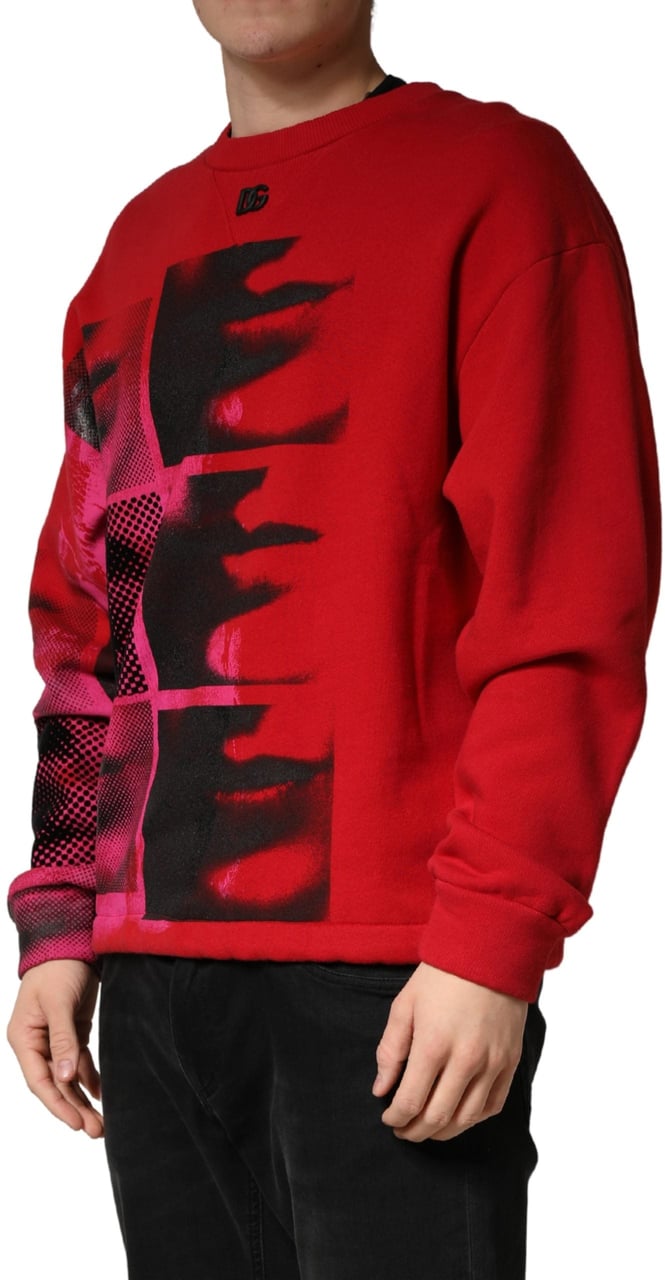 Dolce & Gabbana Red Graphic Crew Neck Men Sweatshirt Sweater Rood