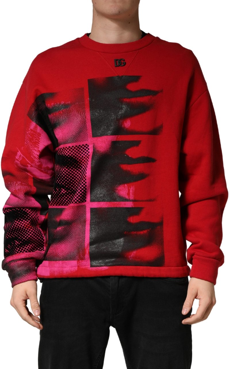Dolce & Gabbana Red Graphic Crew Neck Men Sweatshirt Sweater Rood