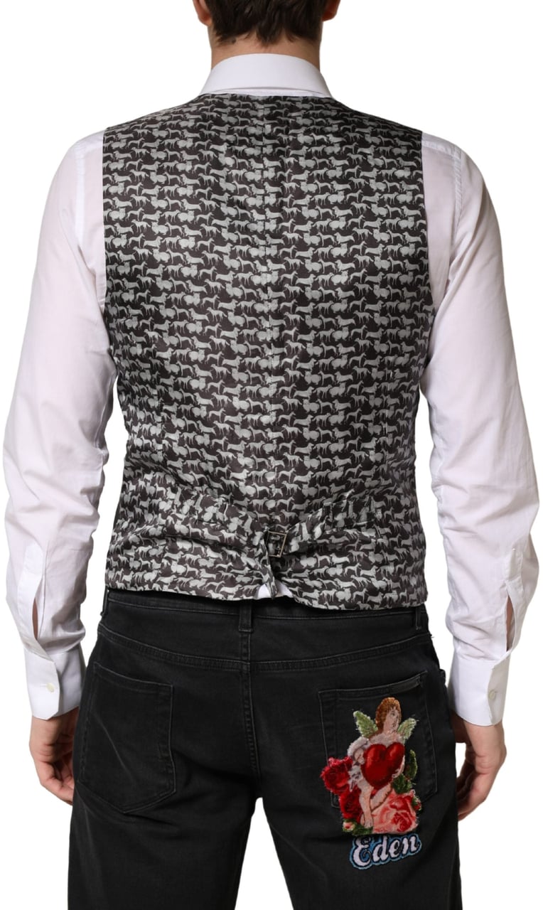 Dolce & Gabbana Black Wool Dress Men Formal Waistcoat Vest Zwart