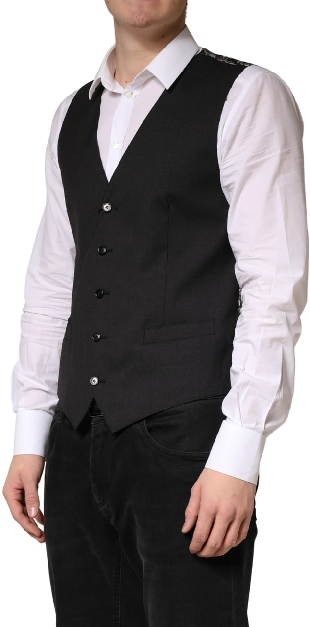 Dolce & Gabbana Black Wool Dress Men Formal Waistcoat Vest Zwart
