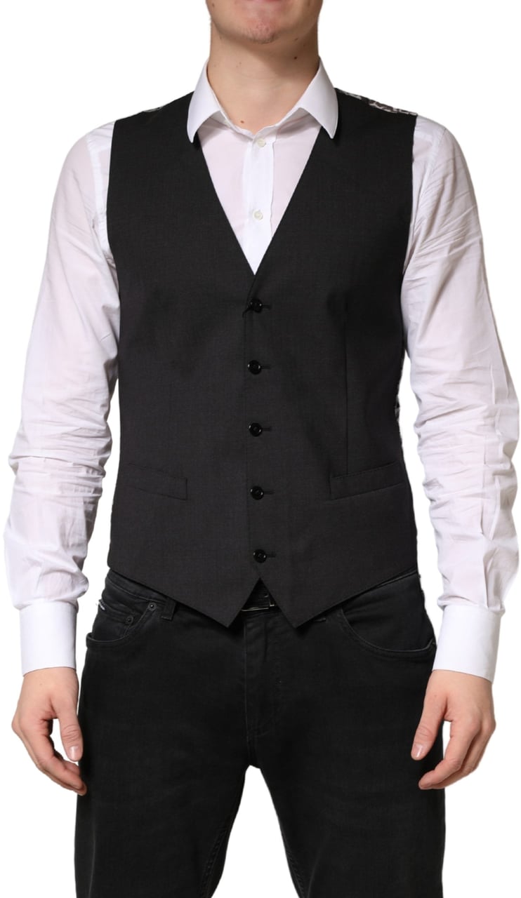 Dolce & Gabbana Black Wool Dress Men Formal Waistcoat Vest Zwart