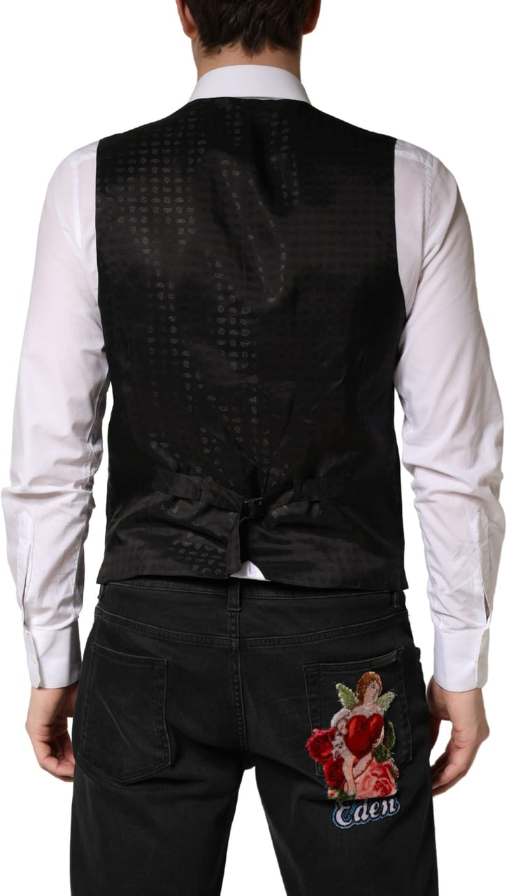 Dolce & Gabbana Black Wool Dress Men Formal Waistcoat Vest Zwart