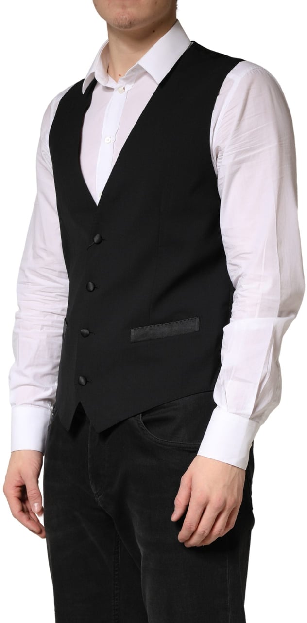 Dolce & Gabbana Black Wool Dress Men Formal Waistcoat Vest Zwart