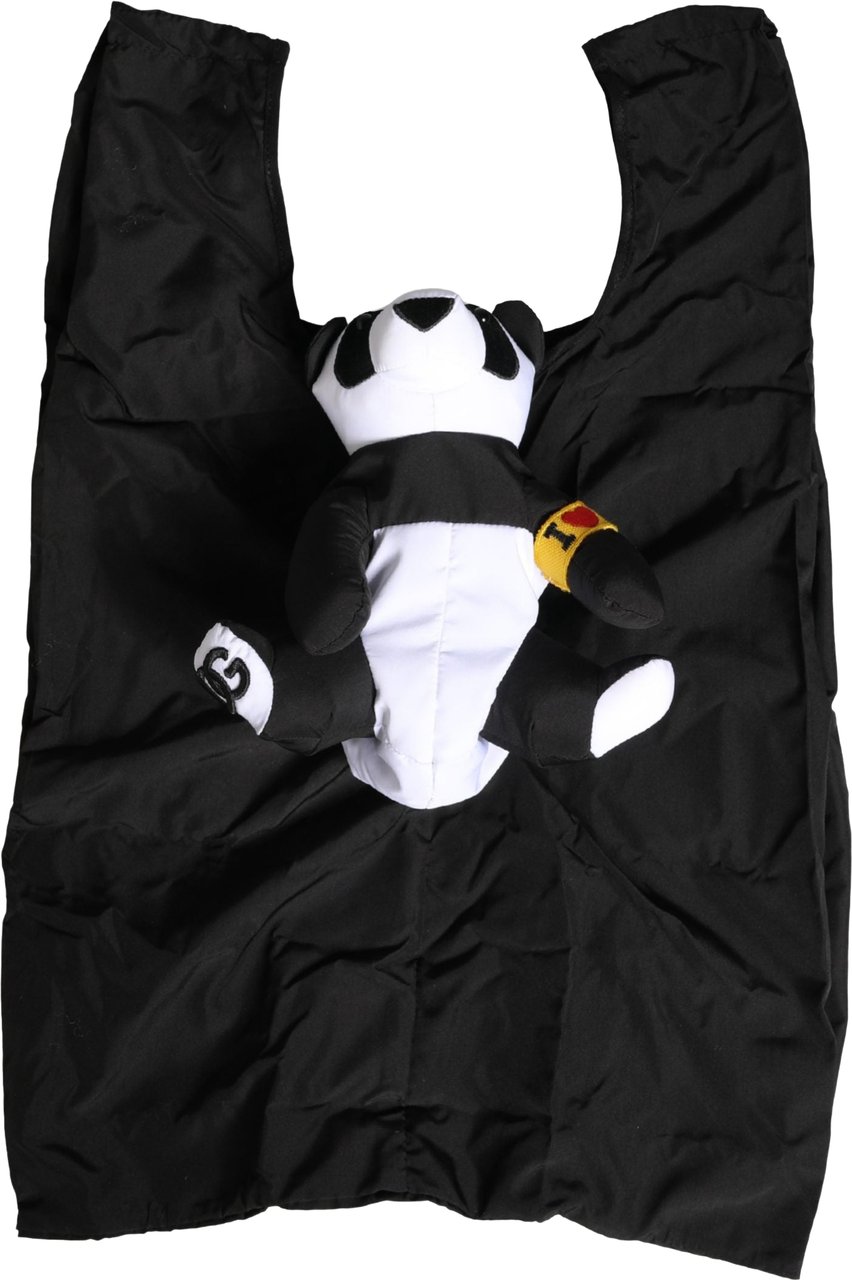 Dolce & Gabbana Men Black Polyester Panda Stuffed Ecobag Bag Zwart