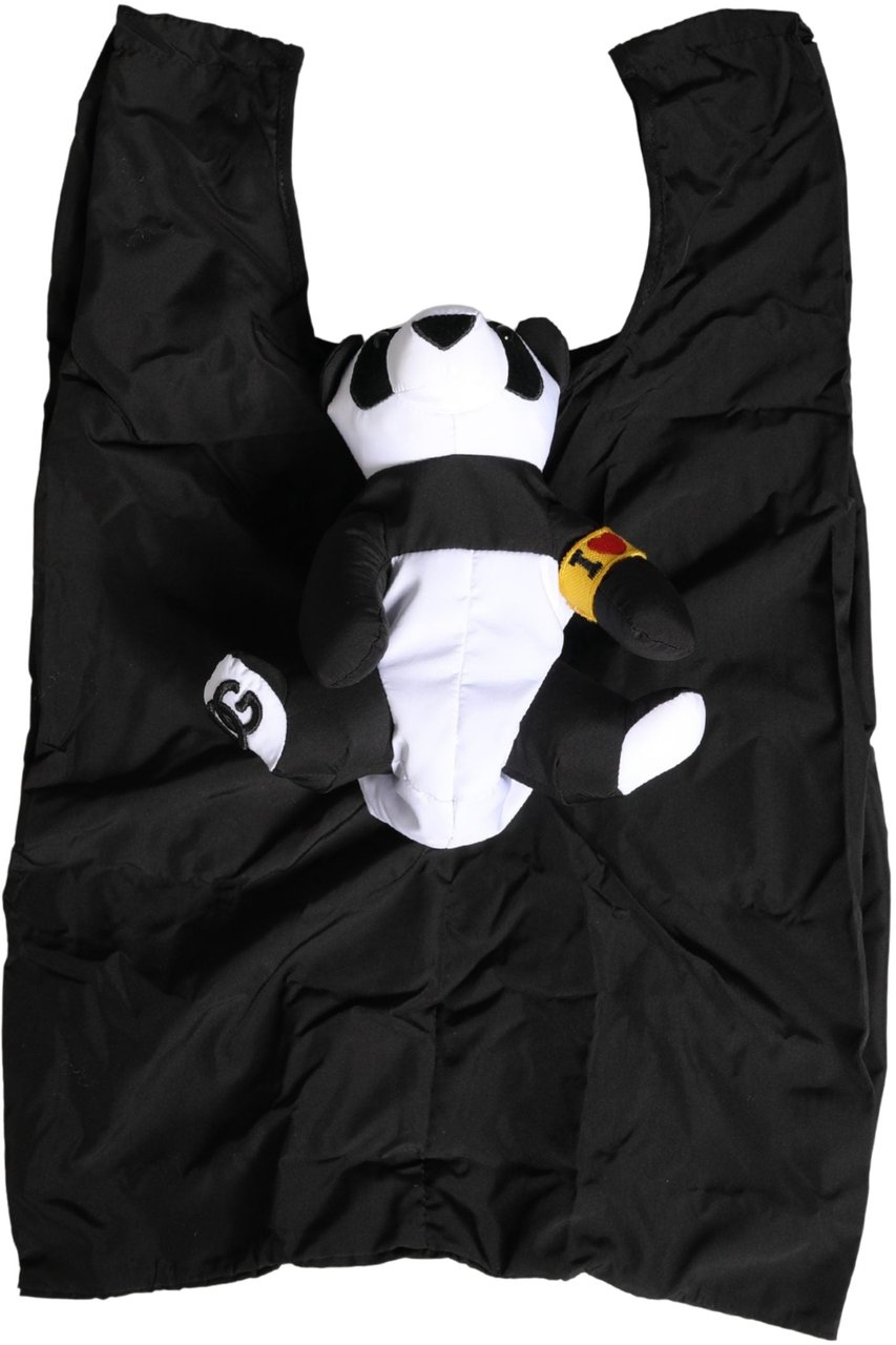 Dolce & Gabbana Men Black Polyester Panda Stuffed Ecobag Bag Zwart