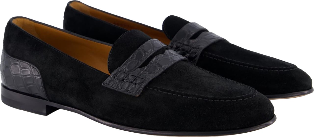 Dolce & Gabbana Heren DG Croco / Suede Loafers Zwart