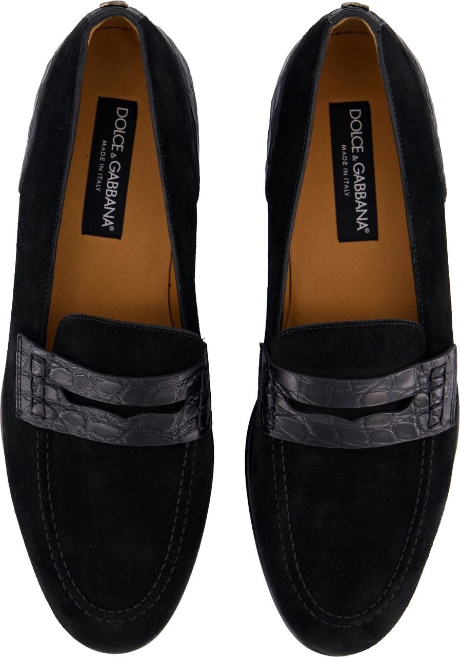 Dolce & Gabbana Heren DG Croco / Suede Loafers Zwart