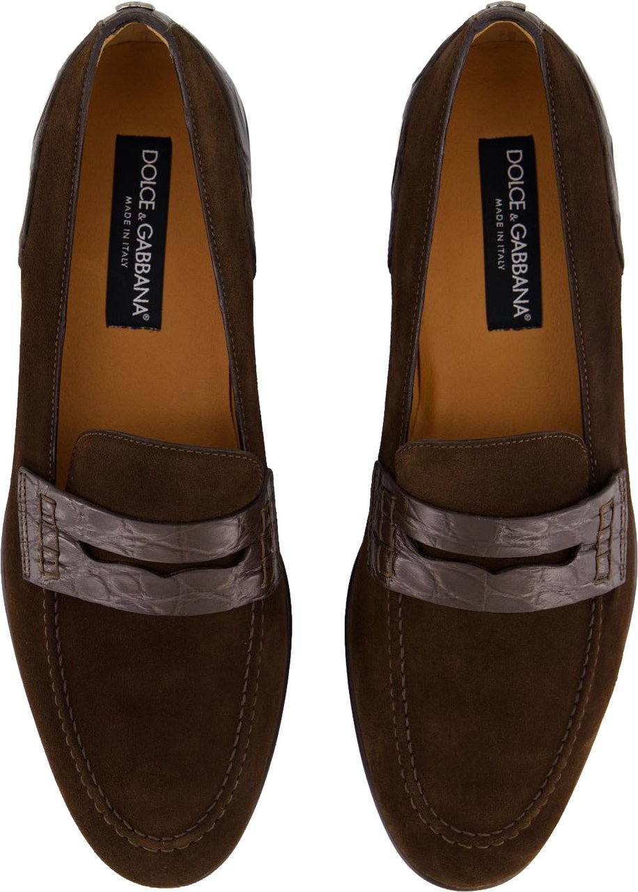 Dolce & Gabbana Heren DG Croco / Suede Loafers Bruin