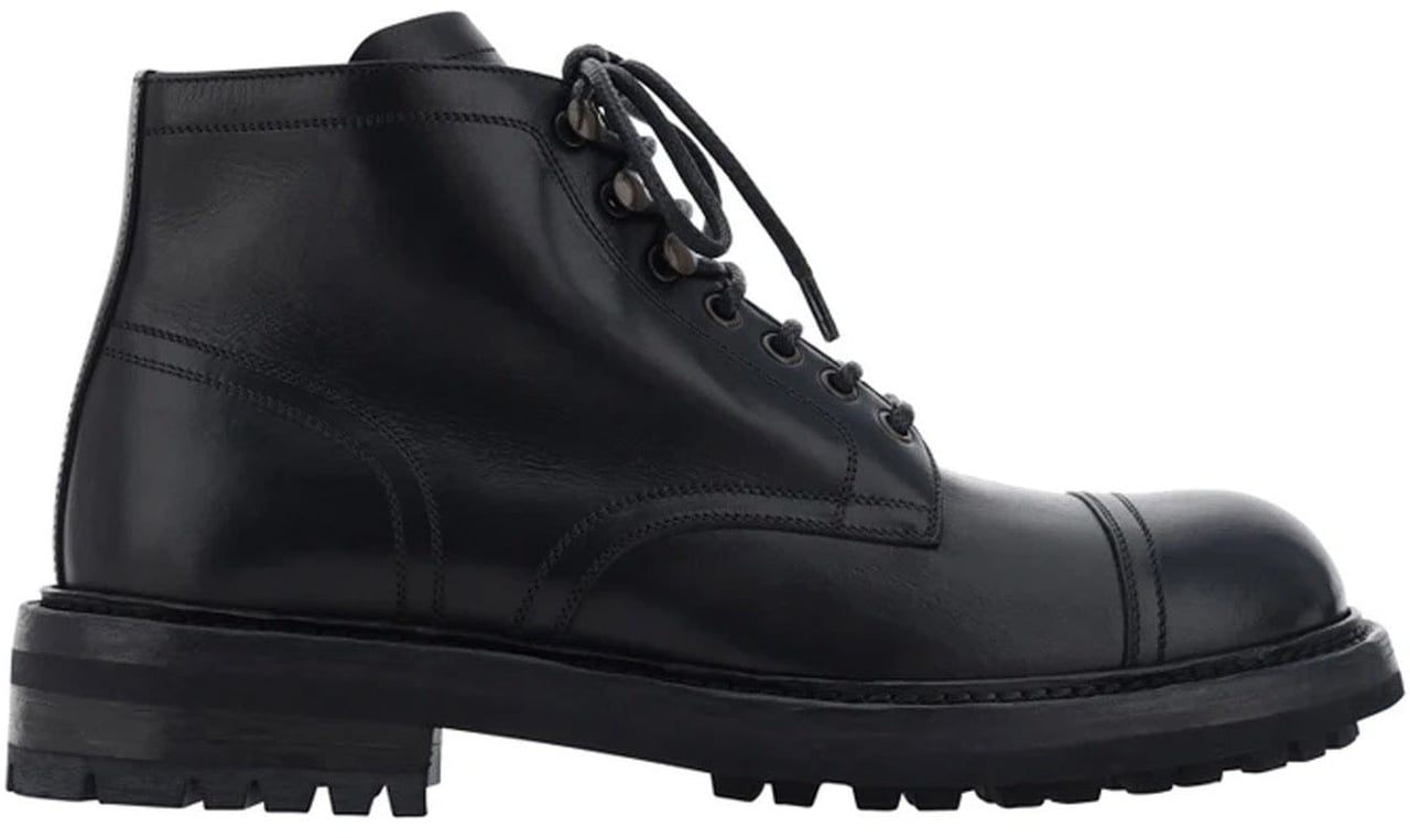 Dolce & Gabbana Dolce & Gabbana Lace-Up Leather Boots Zwart