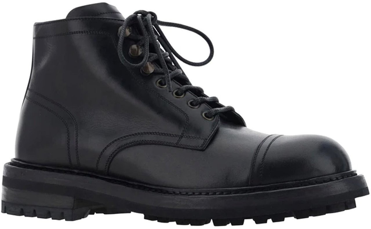 Dolce & Gabbana Dolce & Gabbana Lace-Up Leather Boots Zwart