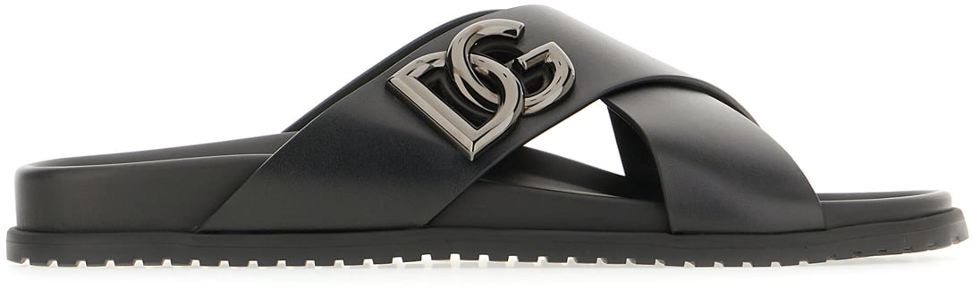 Dolce & Gabbana Dolce&gabbana Black leather slippers Zwart