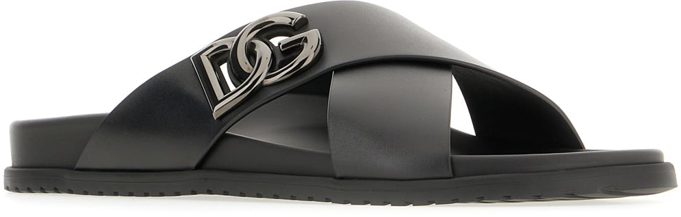 Dolce & Gabbana Dolce&gabbana Black leather slippers Zwart