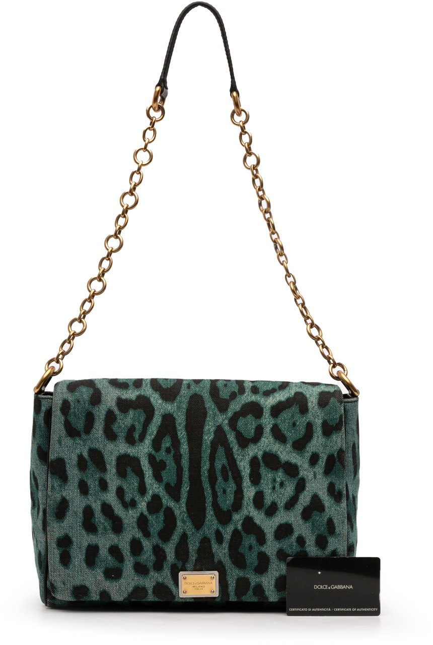 Dolce & Gabbana Leopard Printed Denim Flap Crossbody Groen
