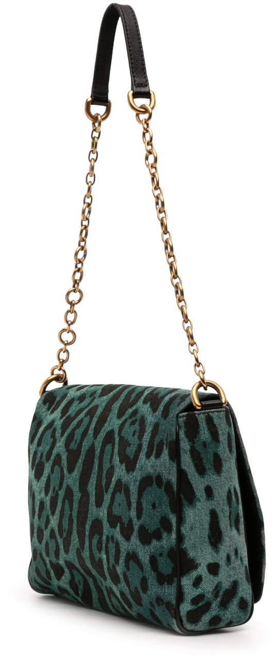 Dolce & Gabbana Leopard Printed Denim Flap Crossbody Groen