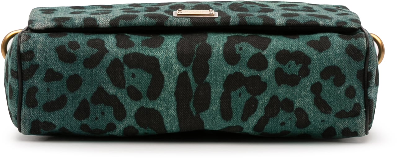 Dolce & Gabbana Leopard Printed Denim Flap Crossbody Groen
