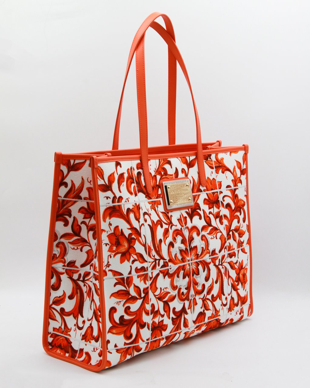 Dolce & Gabbana Floral Baroque Pattern Tote Bag With Gold-Tone Logo Rood