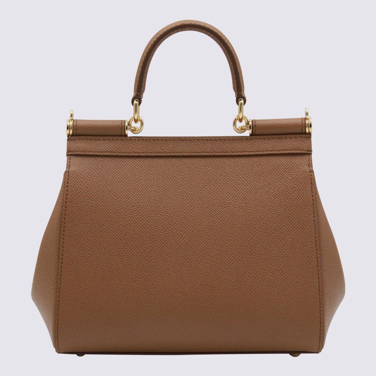Dolce & Gabbana Trapezoidal Handbag With Gold-Tone Hardware And Detachable Strap Bruin