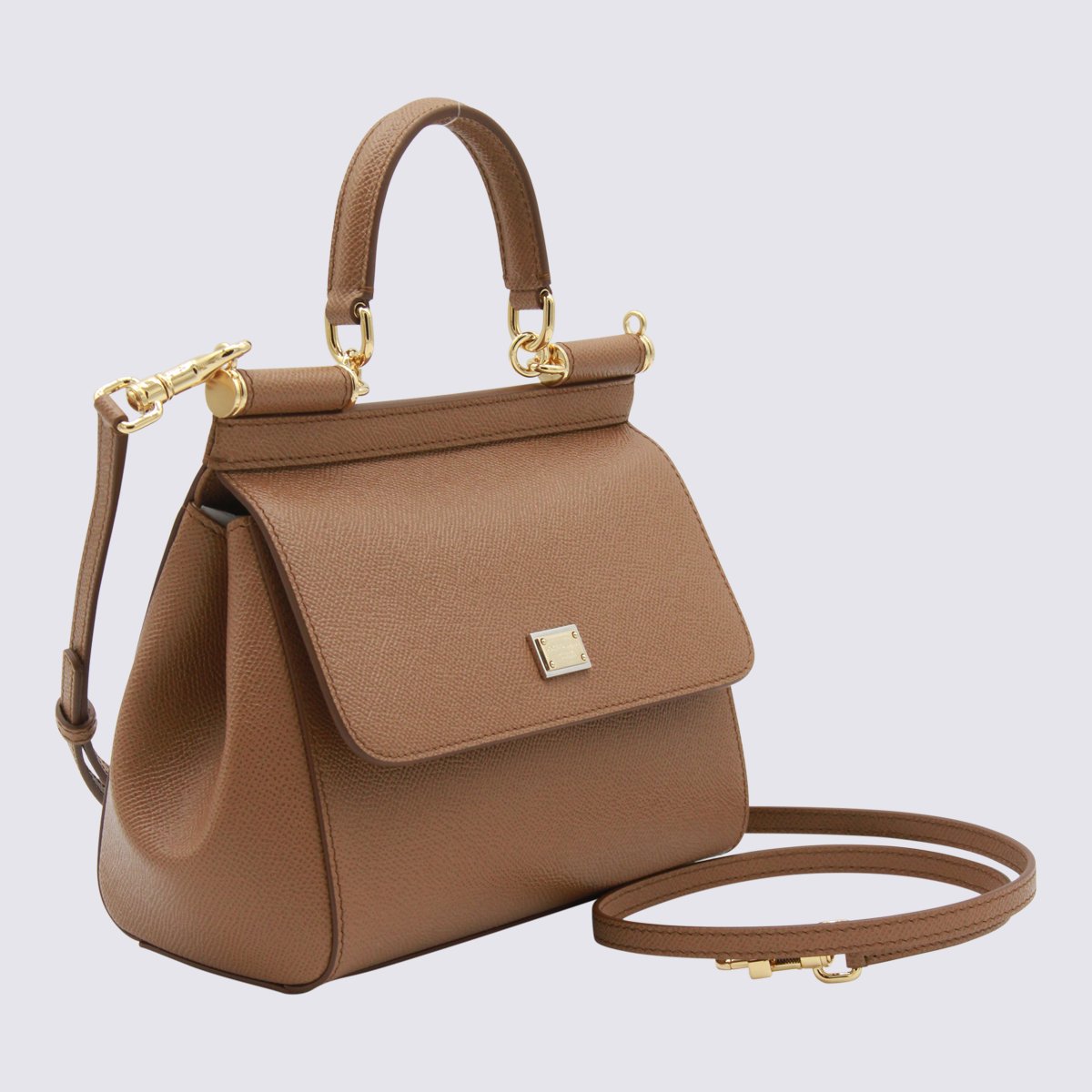 Dolce & Gabbana Trapezoidal Handbag With Gold-Tone Hardware And Detachable Strap Bruin