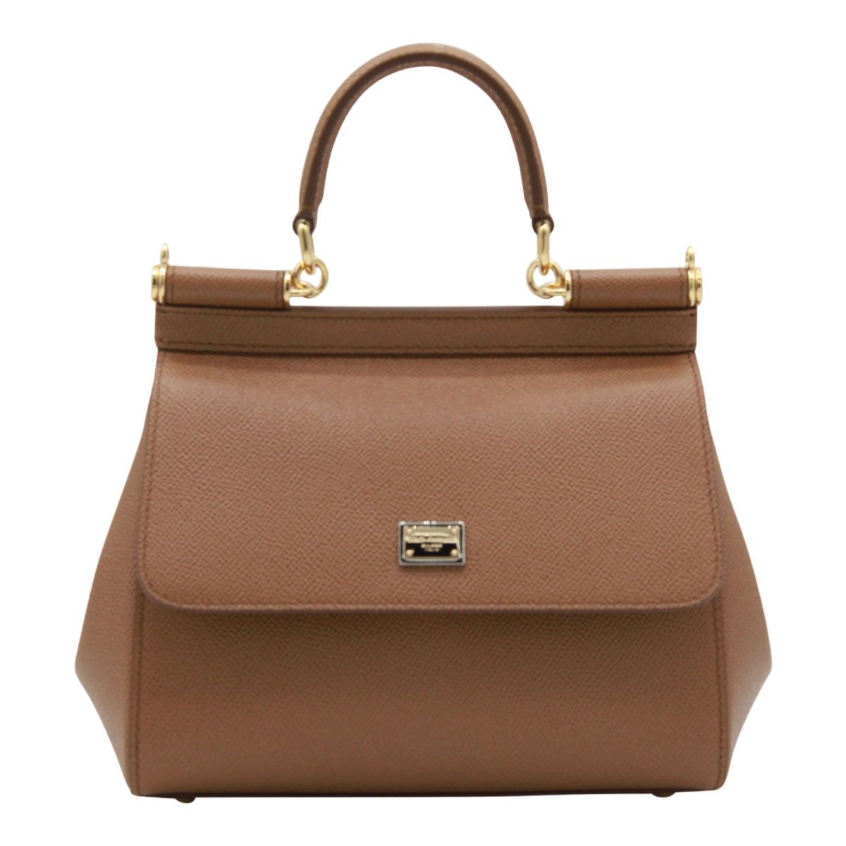 Dolce & Gabbana Trapezoidal Handbag With Gold-Tone Hardware And Detachable Strap Bruin