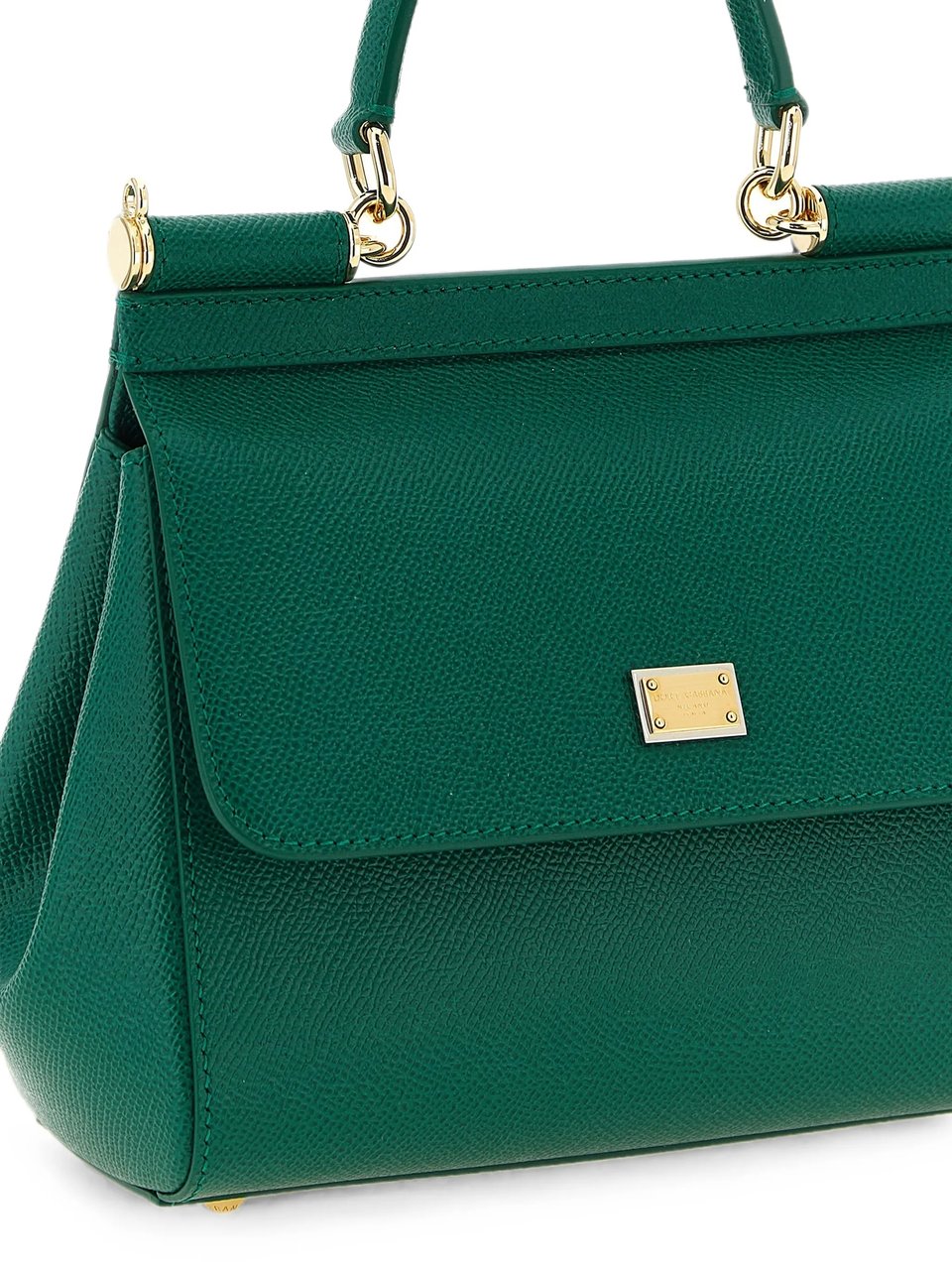 Dolce & Gabbana Calf Leather Trapezoidal Leopard Print Handbag Groen
