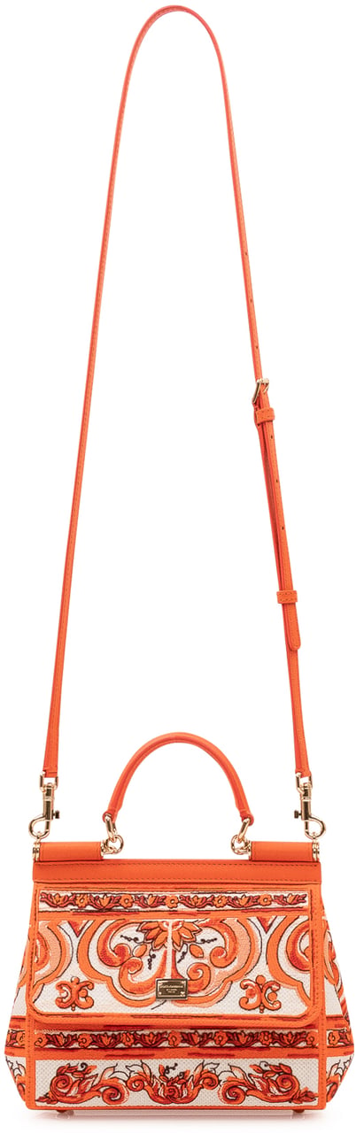 Dolce & Gabbana Borsa a Mano Sicily Piccola con Ricamo Ornamentale Oranje