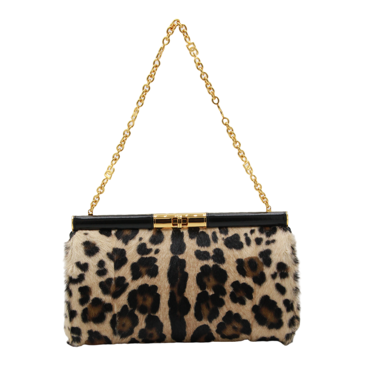 Dolce & Gabbana Plush Leopard Print Handbag With Structured Frame And Gold Accents Bruin