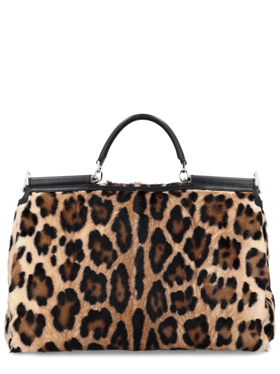 Dolce & Gabbana Leopard Print Leather Accents Shoulder Bag Zwart