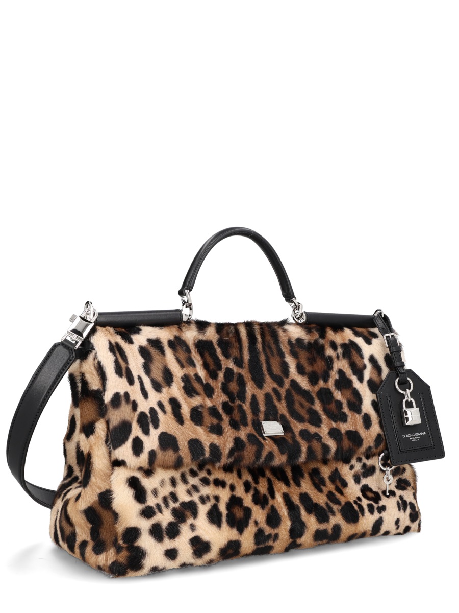 Dolce & Gabbana Leopard Print Leather Accents Shoulder Bag Zwart