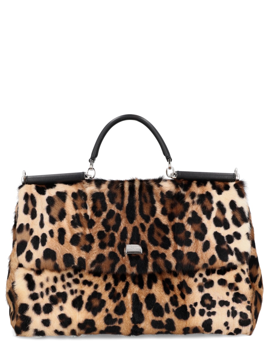 Dolce & Gabbana Leopard Print Leather Accents Shoulder Bag Zwart
