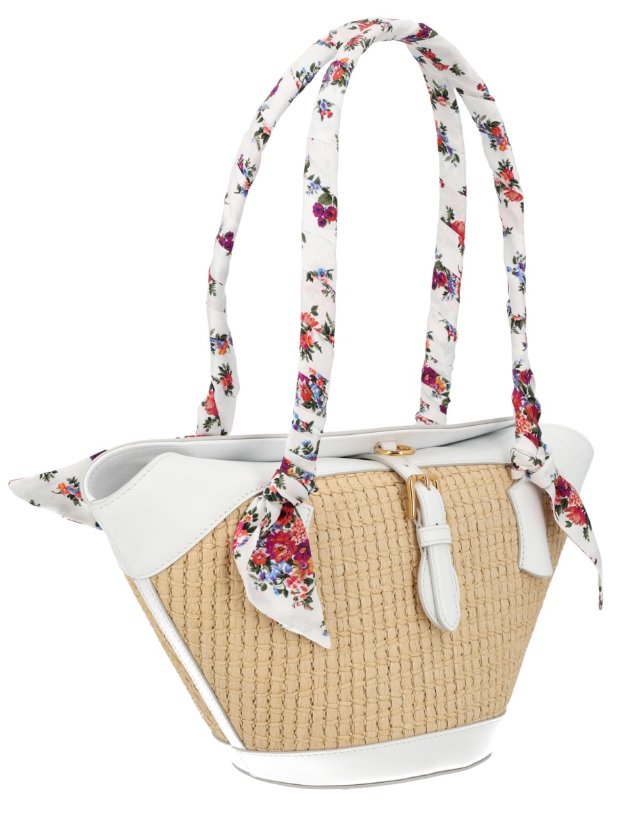 Dolce & Gabbana Capri Viscose-Blend Floral Woven Handbag Neutraal