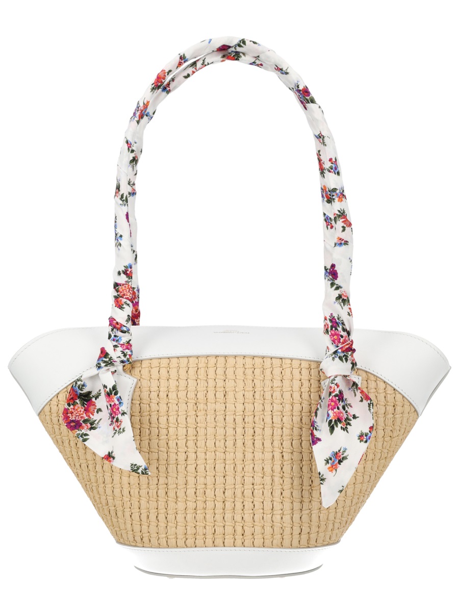 Dolce & Gabbana Capri Viscose-Blend Floral Woven Handbag Neutraal