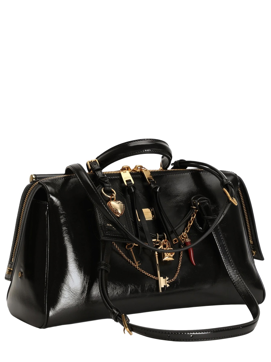 Dolce & Gabbana Victory Elongated Structured Detachable Strap Leather Handbag Zwart