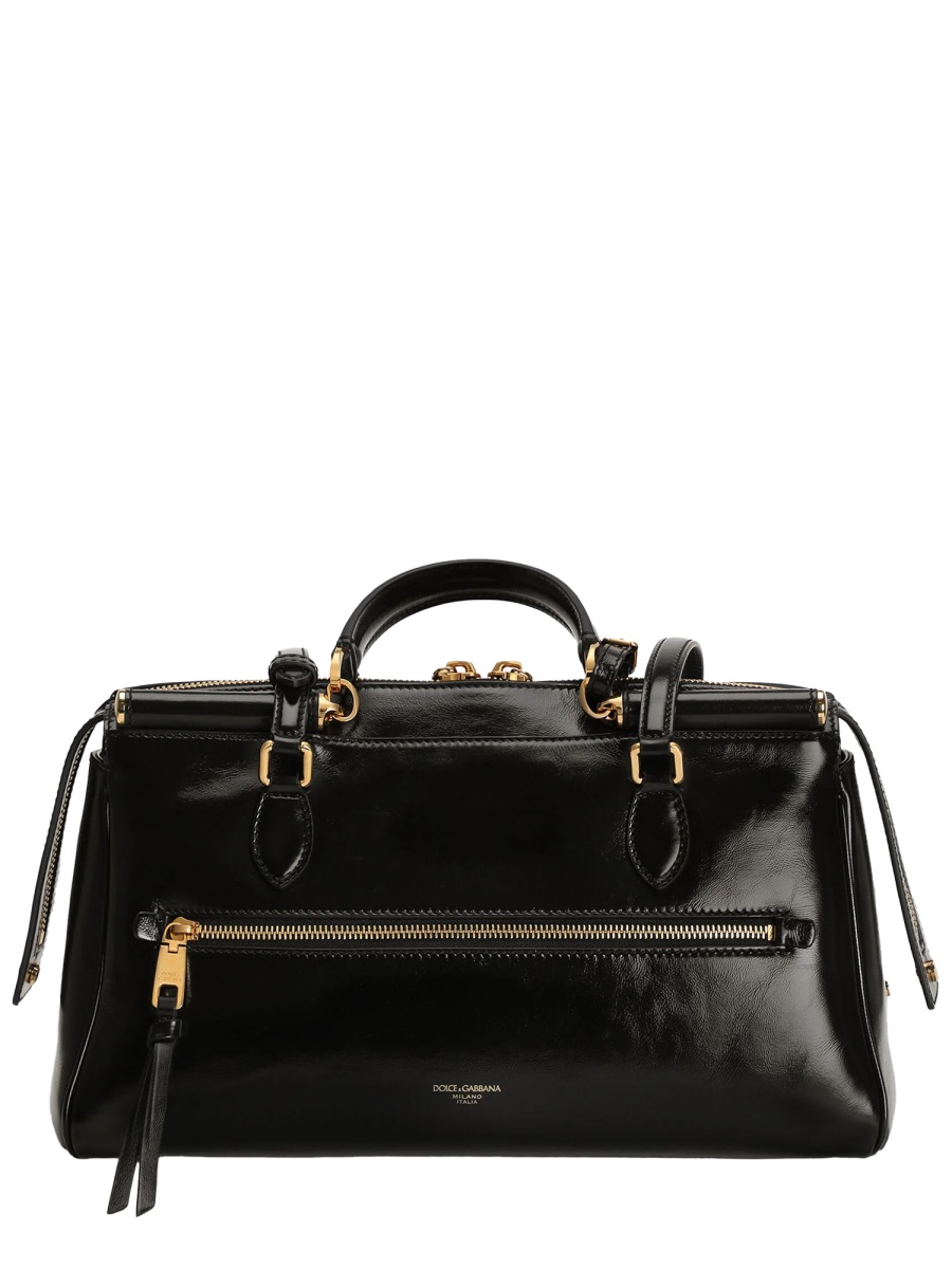 Dolce & Gabbana Victory Elongated Structured Detachable Strap Leather Handbag Zwart