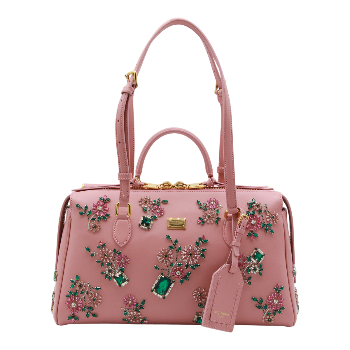 Dolce & Gabbana Structured Handbag With Floral Embellishments And Gold-Tone Accents Roze