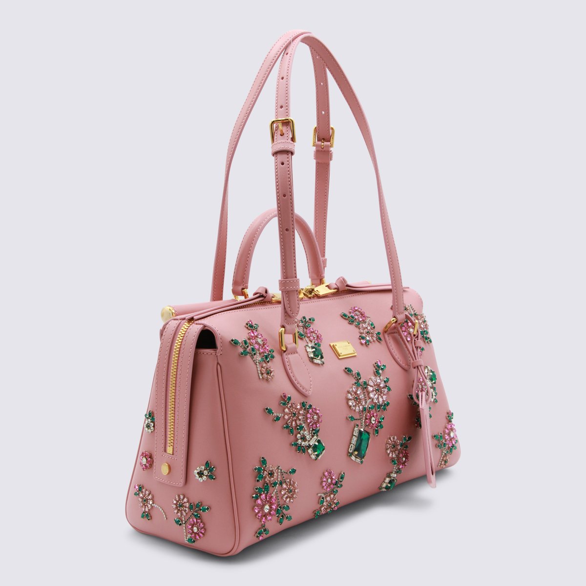 Dolce & Gabbana Structured Handbag With Floral Embellishments And Gold-Tone Accents Roze