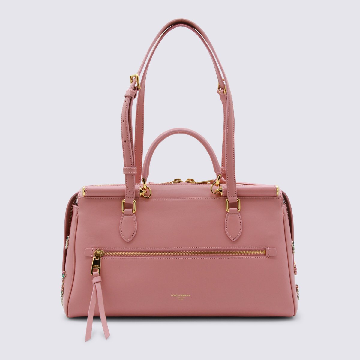 Dolce & Gabbana Structured Handbag With Floral Embellishments And Gold-Tone Accents Roze