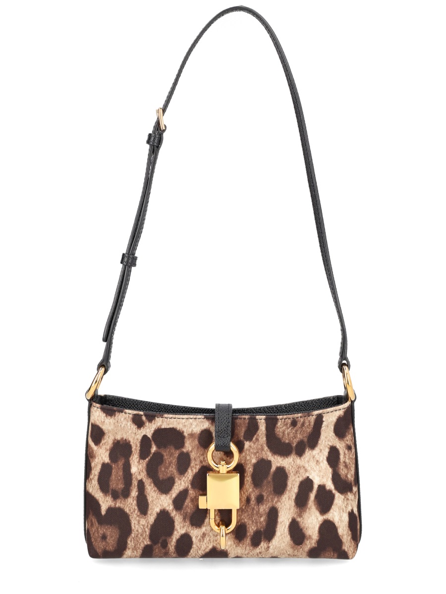 Dolce & Gabbana Lock Leopard Print Polyamide Shoulder Bag Bruin