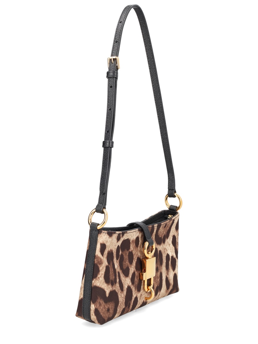 Dolce & Gabbana Lock Leopard Print Polyamide Shoulder Bag Bruin