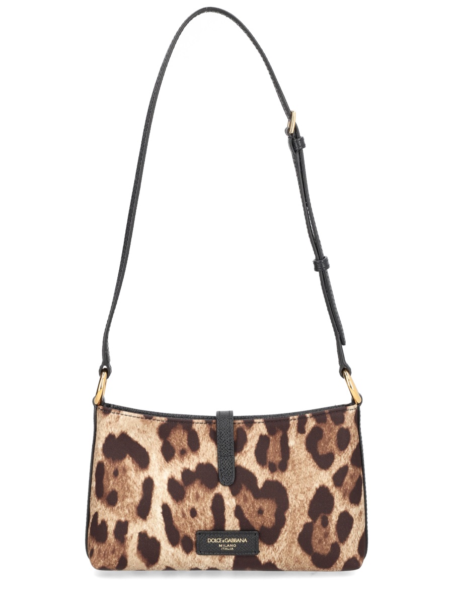 Dolce & Gabbana Lock Leopard Print Polyamide Shoulder Bag Bruin