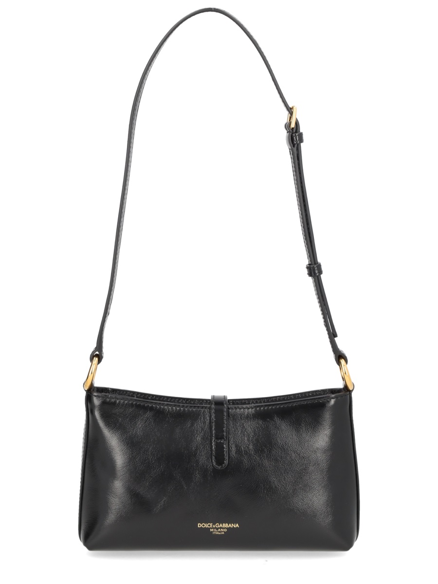 Dolce & Gabbana Lock Lustrous Finish Gold Clasp Shoulder Bag Zwart