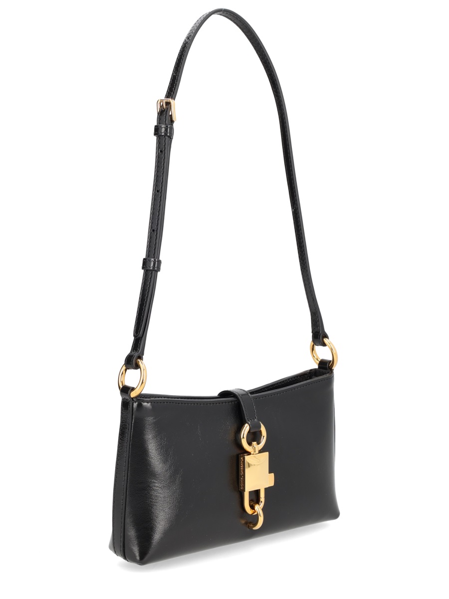 Dolce & Gabbana Lock Lustrous Finish Gold Clasp Shoulder Bag Zwart