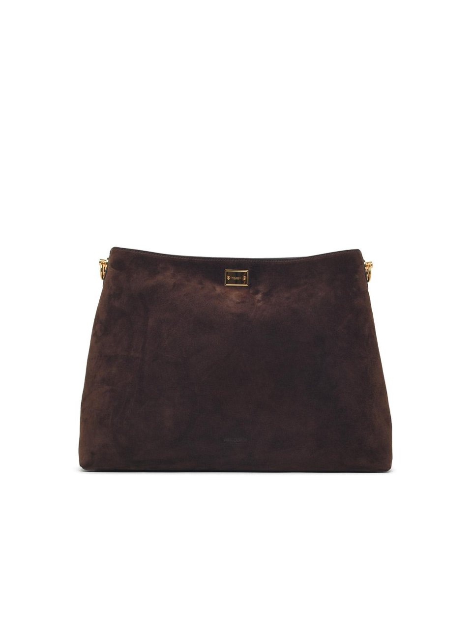 Dolce & Gabbana Large Suede Shoulder Bag with Vintage Brass Accents Zwart