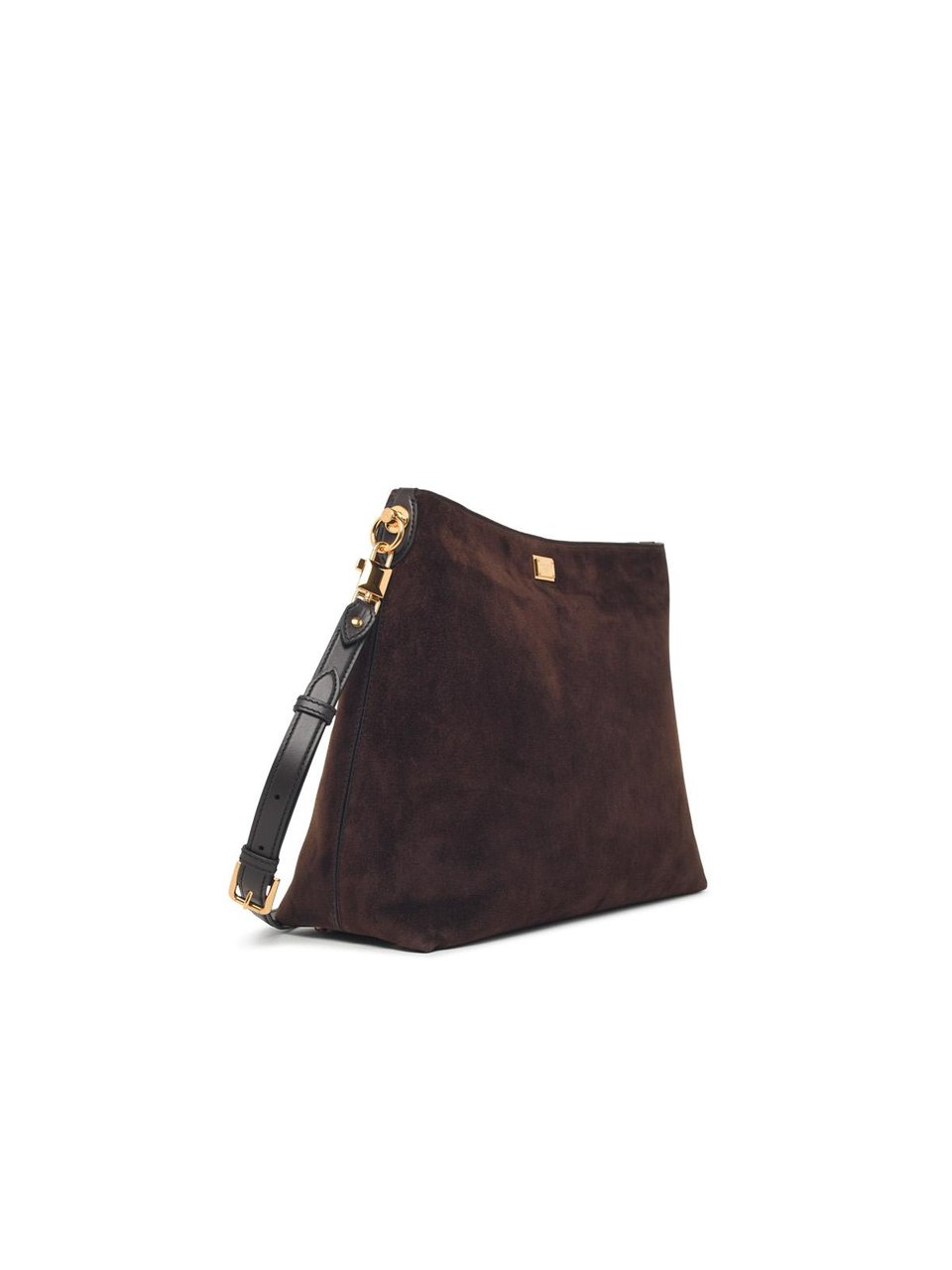 Dolce & Gabbana Large Suede Shoulder Bag with Vintage Brass Accents Zwart