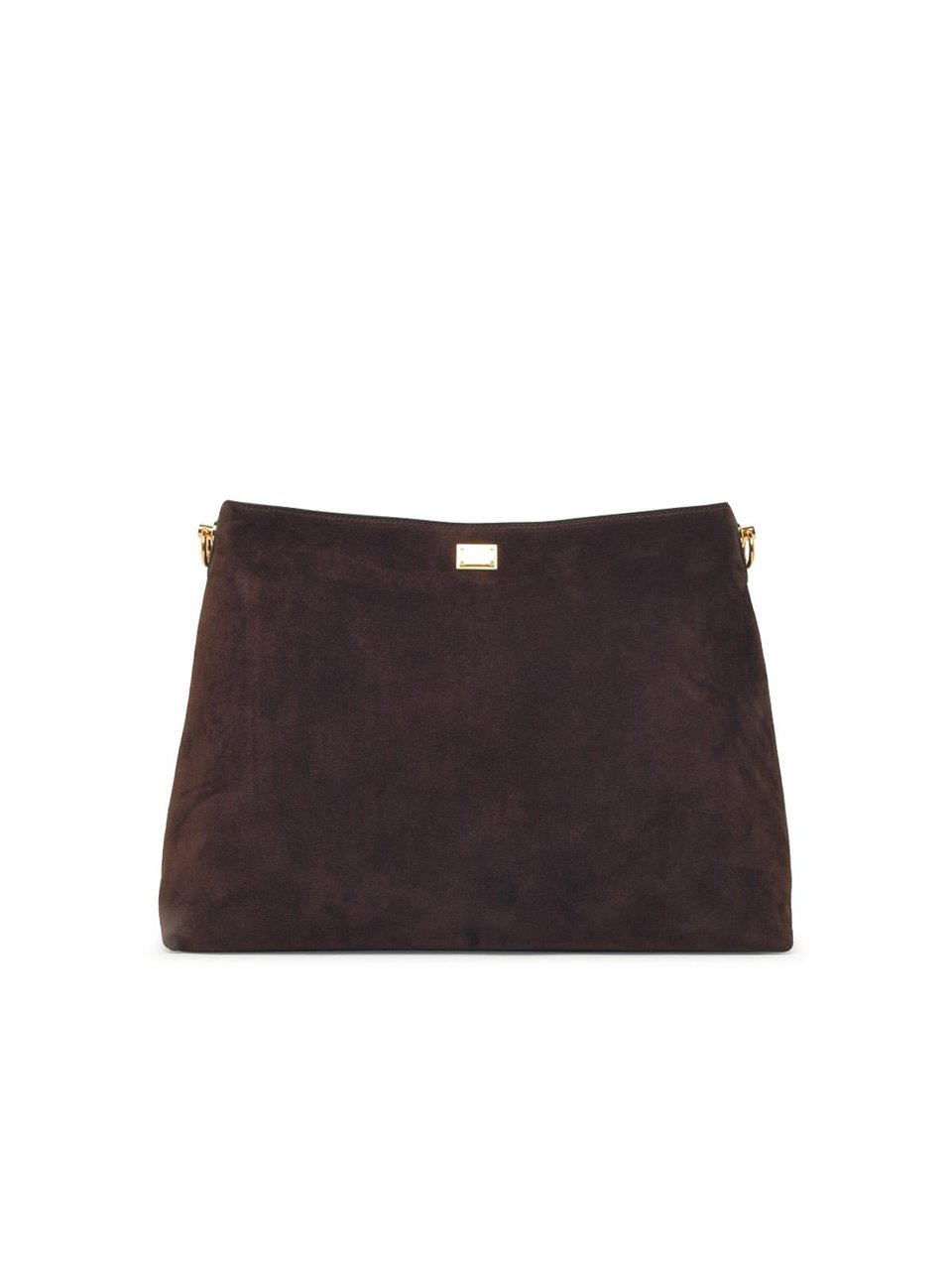 Dolce & Gabbana Large Suede Shoulder Bag with Vintage Brass Accents Zwart