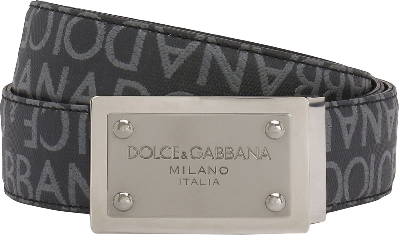 Dolce & Gabbana DG Logo Jacquard Metal Plaque Belt Grijs